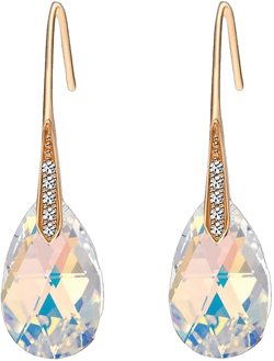 Austrian Crystal Teardrop Dangle Earrings for Women Drop Hook Earring 14K Rose Gold Plated Hypoallergenic Jewelry Aurora Borealis