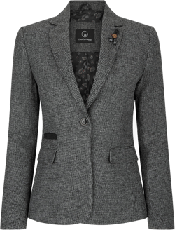 Women Blazer Tweed Herringbone Wool Classic Smart Casual Vintage Check 1920s 16 Grey 01