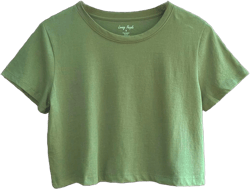 Women's Boxy Crop Top Round Neck Short Sleeve Casual 100% Cotton Cropped Tee T-Shirt Medium Light Olive