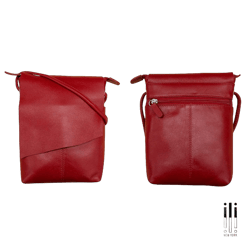 ili New York Leather Mini Sac Crossbody - Genuine Leather Crossbody Bags for Women with RFID Blocking, Adjustable Strap Red Small