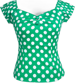 YARN & INK Women's Rockabilly Tops 1950s Pinup Shirt Casual Off Shoulder Vintage Blouse X-Large Polka Dot Green