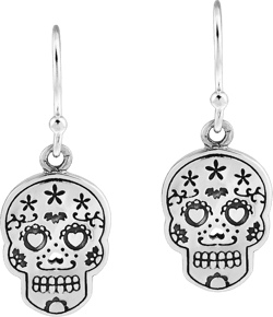 AeraVida Unique and Festive Sugar Skull .925 Sterling Silver Dangle Earrings | Skull Dangle Earrings for Women | Sterling Silver Skull Dangle Earrings | Dangle Earrings Jewelry
