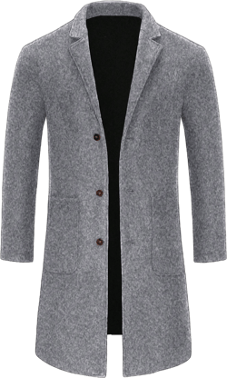 Manfinity Mode Men's Solid Color Lapel Neck Long Sleeve Long Wool Blend Coat For Business Travel, Autumn/Winter