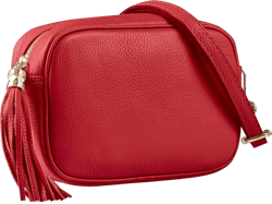 Italian Genuine Leather Crossbody Bag for Women with Zipper Long Strap Tassel | Small Purse Wallet Shoulder Handbag Red