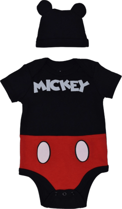 Disney Mickey Mouse Newborn Baby Boys Cosplay Bodysuit and Hat Set Mickey Mouse / Black 3-6 Months