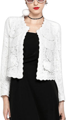 Kinkia Women's Long Sleeve Lace Blazer Sweater Jacket Elegant Crewneck Patchwork Office Outwear Shrug Coat Medium White