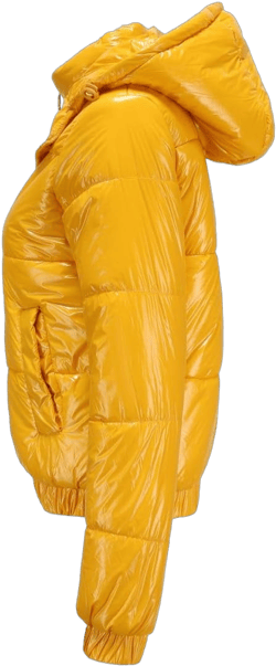 ELFTOWN Women's Winter Cropped Puffer Jackets Zip Up Long Sleeve Bubble Shiny Down Coats with Hood Large Yellow