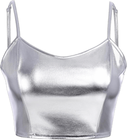 Womens Holographic Metallic Shiny Off Shoulder Crop Top Bustier Tube Top Blouse Rave Causal Strapless Basic Sexy Vest Large Silver - Camisole