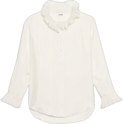 Silk shirt with gathered collar white / beige For Women | Sandro Paris