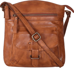 Oak Leathers Leather Crossbody Bag For Women With Adjustable Sling Strap - Medium Size Crossover Shoulder Handbag Purse Tan Wash