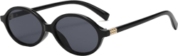 Retro Oval Sunglasses for Women Men Small Round Sunnies 90s Vintage Style (Black/Grey)
