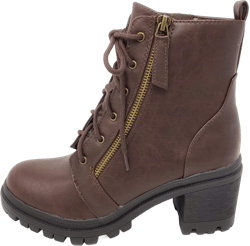 Soda Indiana Women's Faux Leather Lace Up High Chunky Heel Ankle Booties 9 Brown Pu