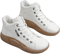 RiceelSor Women's High Top Lace Up Platform Sneakers Round Toe Breathable Non-Slip Soft Comfortable Retro Fashion Walking Casual Shoes 8 White