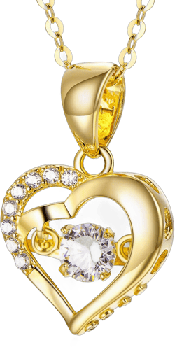 18K Gold Heart Necklace,Real Gold Double Love Heart Pendant Necklace for Women, 18" Yellow Gold