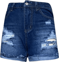 WUAI Denim Shorts for Women Distressed Ripped Jean Shorts Stretchy Frayed Raw Hem Hot Short Jeans with Pockets X-Large Dark Blue