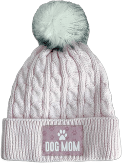 Dog Mom Applique on Pink - Knit Pom-Pom Hat