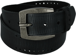 CTM Men's Distressed Leather Bridle Belt with Perforations, 34, Black