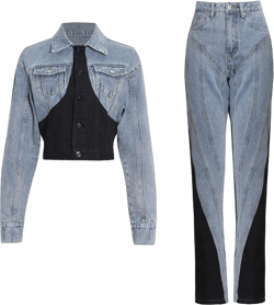 TWOTWINSTYLE Hit Color Patchwork Denim Two Piece Sets Women Long Sleeve Coat Jacket Female High Waist Pencil Pants Jeans 2022