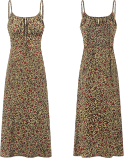 R.Vivimos Womens Summer Adjustable Spaghetti Strap Sundress Boho Floral Print Elastic Smocked Back Slim Fit Casual Midi Dress X-Small Darkyellow