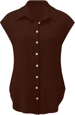 Women Summer Tops Cotton Linen Short Sleeve Shirt V Neck Collared Button Down Blouse Tunic Top for Daily Wear Brown 3X-Large