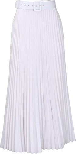 GORIFE Women's Pleated Skirt Solid Elastic Waist A-Line Swing Maxi Length Skirt with Belt X-Large White