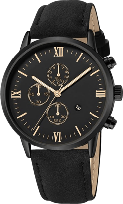 Alinker Mens Watches, Chronograph Analog Quartz Movement Dress Watch Casual Leather Band Date Watches for Men Roman Numerals Classic Business Wrist Watch Black