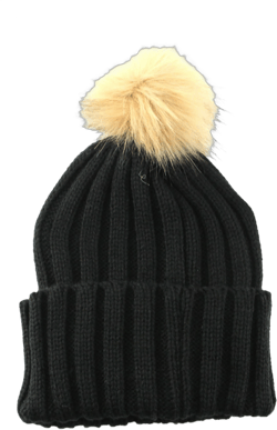 Luxtrada Soft Women Girls Kids Bady Braided Pom Pom Knit Fur Hat Beanie Hat Knit Ski Ball Cap Crochet Winter Warm Hat Stretch Cable Ski Cap (Black,Adult)