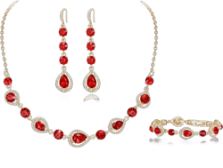 BriLove Sparkly Elegant Rhinestone Teardrop Necklace Bracelet Earrings Jewelry Set for Women Prom Dress Ruby Color Gold-Tone