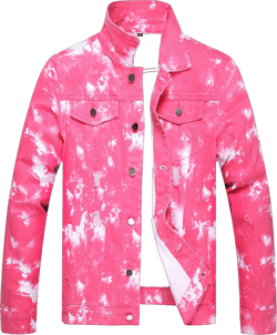 RANMCC Jean Jacket for Men Slim Fit Ripped Denim Jacket Coat X-Large Pink