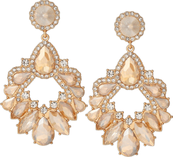 Fashion Rhinestone Statement Drop Dangle Earrings Large Colorful Crystal Chandelier Earrings for Women Bridal Wedding Party Prom G-Champagne