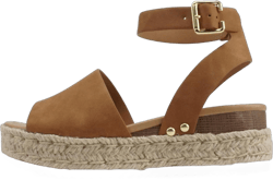ABSOLEX ADELE ~ Women's Open Toe Buckle Ankle Strap Espadrilles Flatform Wedge Casual Sandal 7.5 Tan