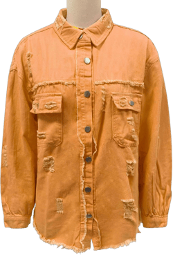 Womens Oversized Ripped Fringe Denim Jacket Casual Long Sleeve Boyfriend Jean Jacket Coat Large Orange