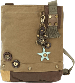 CHALA Patch Cross-Body Women Handbag, Canvas Messenger Bag Olive Metal Turtle - Olive