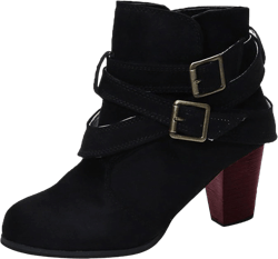 Ankle Booties for Women,Womens Casual Chunky Heel Ankle Boots Fashion Double Breasted Buckle Booties Winter Boots 8 Black