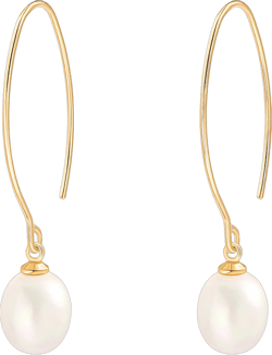 Aobei Pearl Raw Turquoise/Shell Pearl Drop Dangle Earrings 18K Gold Long Hook Wire Threader Earrings for Women Bohemian Ear Jewelry Gift for Her White Rice Pearl Earrings