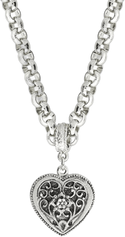 1928 Jewelry Double Sided Flower Accent Heart Pendant Filigree Necklace For Women 16" + 3" Extender