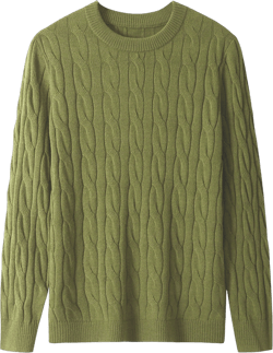 Men's Round Neck Twisted Flower Sweater Solid Color Long Sleeved Warm Knit Sweater