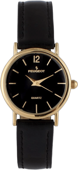 Peugeot Women's Classic Easy Read Black Watch with Black Leather Strap