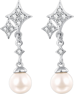 Dreamboat Star Earrings Dangle Earrings Dangling White Pearl Earrings for Women Sterling Silver Hypoallergenic Bride Bridesmaid Wedding Earrings Pearl Celestial Jewelry