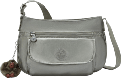 Kipling Women's Syro Crossbody, Organize Accessories, Surprisingly Spacious, Adjustable Strap, Nylon Bag 12.25''L x 8.75''H x 5''D Moon Grey Metallic