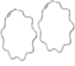 Wave Hoop Earrings Stainless Steel Simple Irregular Hoop Earrings For Women Girls FLW-Silver