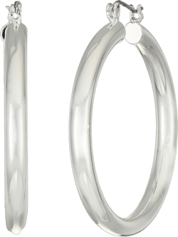 Nine West Women's Earrings Silver Round Tube Hoop Earrings