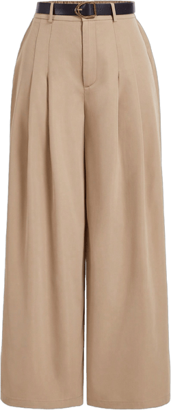 SHEIN MOD Khaki Wide Leg Pants With Belt For Plus Size Women, Retro Style