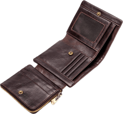 Men's RFID-Blocking Leather Trifold Wallet Large Capacity Purse Credit Card Holder Case with Snap Closure 9 Card Slots (Coffee)