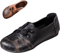 Women's Print Leather Slip-On Flats,Vintage Frog Button Lightweight Comfort Non-Slip Soft Dress Casual Walking Shoes 8.5 Wide Black