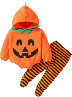 WOLBAY 2Pcs Newborn Infant Baby Boy Girl Fleece Halloween Pumpkin Costumes Hoodie Romper Onesie Cotton Pants Outfit 3-6 Months Orange-a