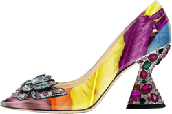 YDN Women Butterfly Pumps Colorful Crystal High Heels Studded Slip On Closed Pointed Toe Dress Shoe Wedding Party Size 4-16 US 9.5 Feather
