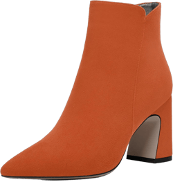 WAYDERNS Womens Suede Solid Zip Pointed Toe All Weather Dating Chunky High Heel Ankle High Boots 3.3 Inch 7 Orange