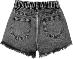 Girl's Plain Distressed Raw Hem Jean Zipper High Waist Denim Shorts Ripped Short with Pocket