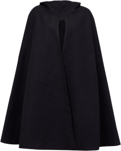 Clothink Women Black Wool Hooded Split Front Poncho Cape Medium Black